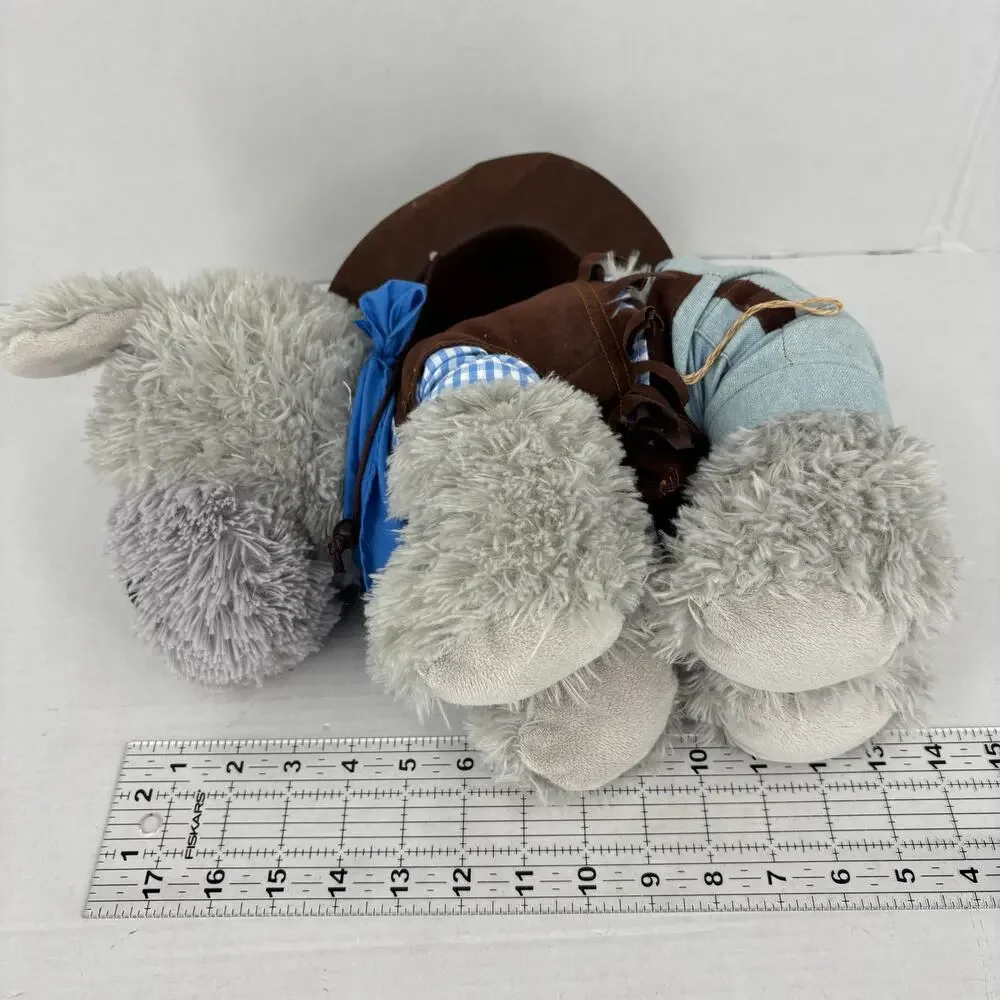 Teddy Mountain Plush Puppy Dog Gray Shaggy Cowboy‎ Outfit Hat Jeans Vest 18 Inch